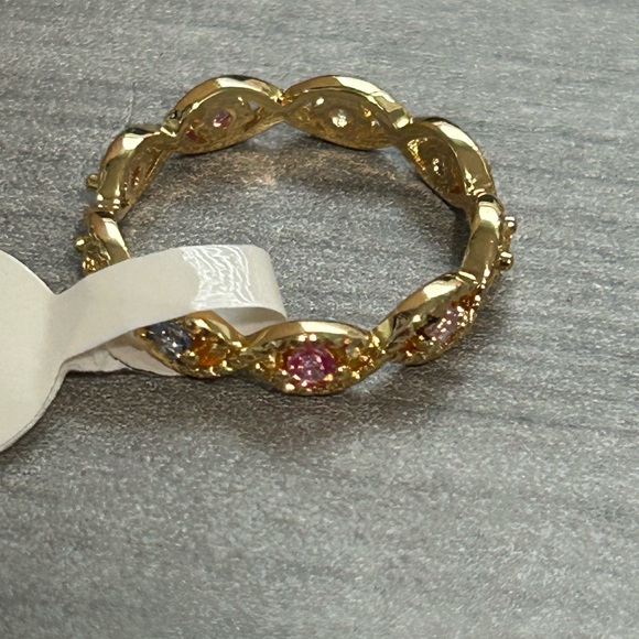 Size 5/18K Gold Filled Multicolor AAA CZ Marquise Link Band Ring/NWOT - Picture 4 of 4